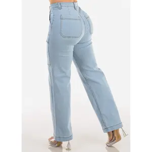 Push Up Super High Waist Wide Leg Stretch Jeans Light Wash
