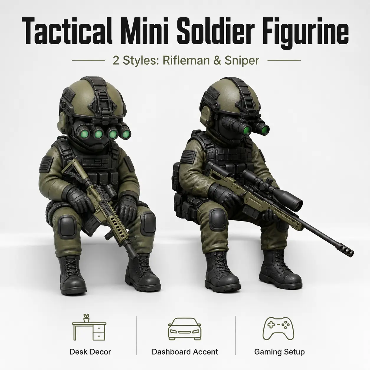 Compact Military Statue Figurine, Fully Equipped Special Forces Figure With Night Vision Gear, Unique Collectible Desk Decor, Gift For Military Fans, Minifigure birthday idea
