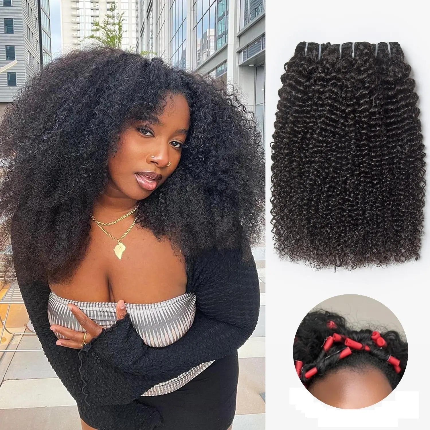 [Wequeen] 4C-Friendly Kinky Curly Hair Bundles 16-28 Inch 10A Grade Brazilian 100% Human Hair Budget-Friendly Sew-In/Glue-In Quick Weave Free Perm Rods