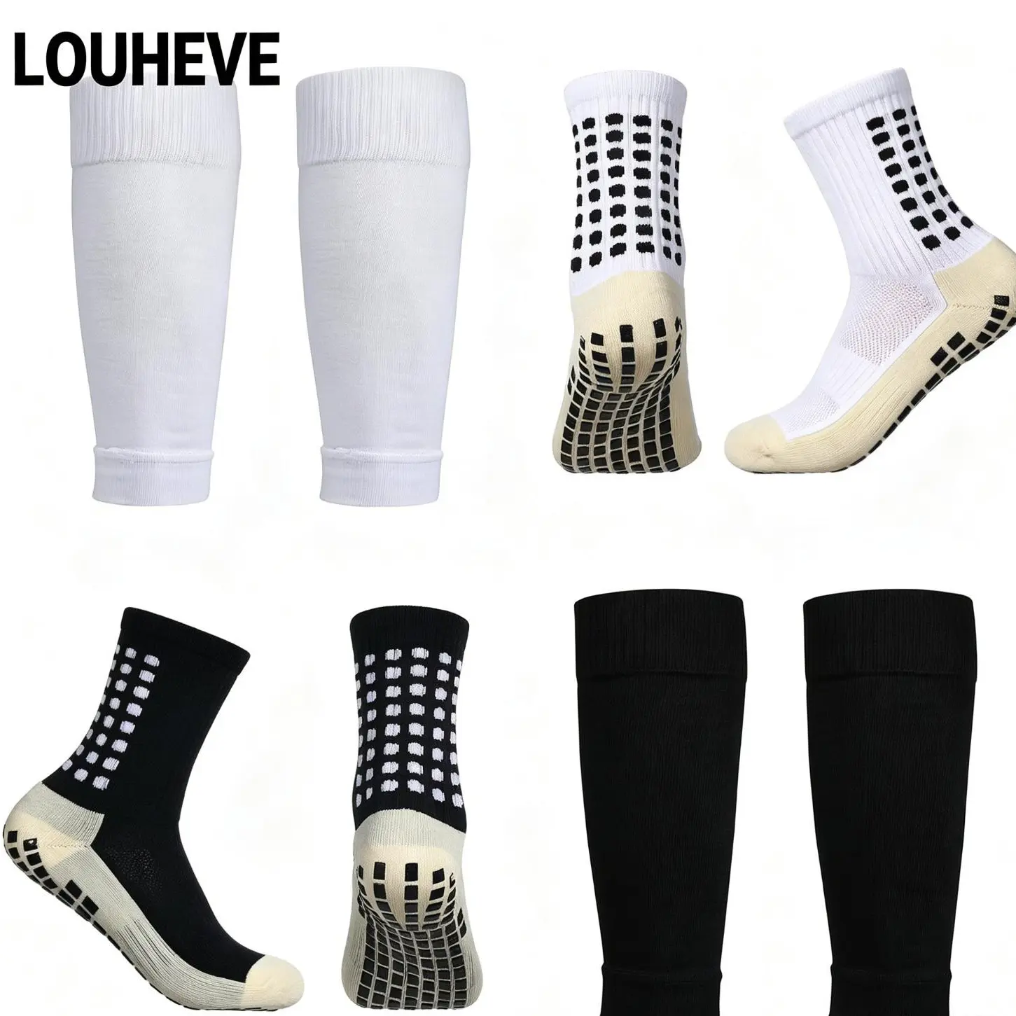 LOUHEVE Competition Training Football Sock Sets with Breathable Leg Sleeves, Anti-Slip Silicone ,Ideal for Athletes