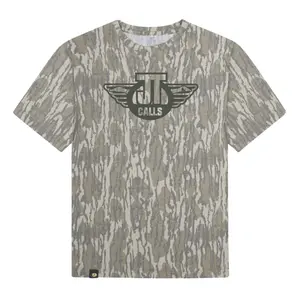 JT CALLS Letter Washed Out Tee Mossy Oak Original Bottomland, Mossy Oak Original Bottomland Black JT CALLS Letter Printing Short Sleeve Shirt