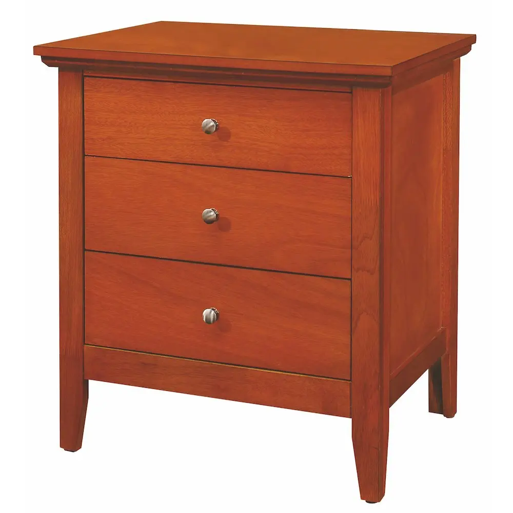 Oak Wood Traditional 3-Drawer Nightstand - Single Unit Indoor Furniture Bedside Table with Oak Finish