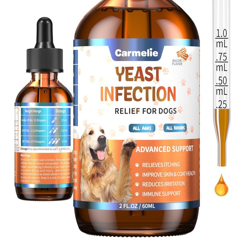 Dog Ear & Skin Relief Drops - Bacon Flavor 60ml - Soothes Itching Supports Healthy Ears Allergy Relief for Dogs Yeast Infection Relief Puppy Cleaner FallFreshness