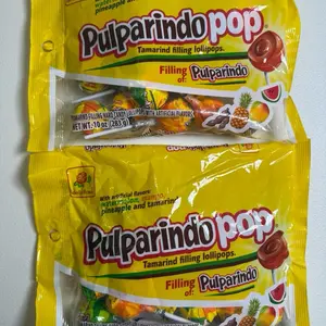 De la Rosa Pulparindo loliPop Tamarind Filling Lollipops Assorted Fruit Flavors 10 oz Bag 15 Count 2 Packs