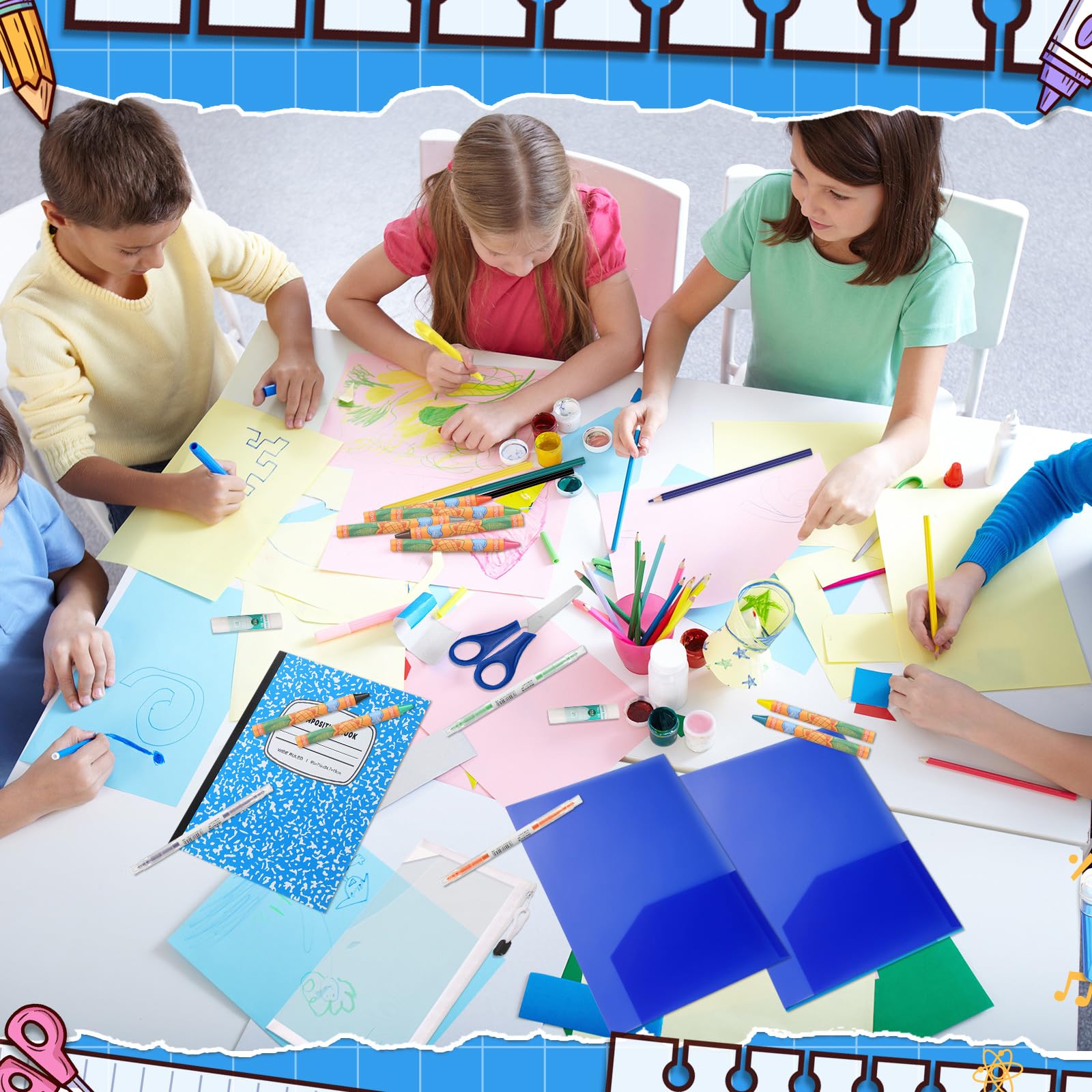 39 Pcs Back to School Supplies Kit, Include Pencils Scissors Ruler Eraser Crayon Sharpener Notebook Pencil Case Folder Notebook for Teachers & Kids - Supplies kit for Girls & Boys