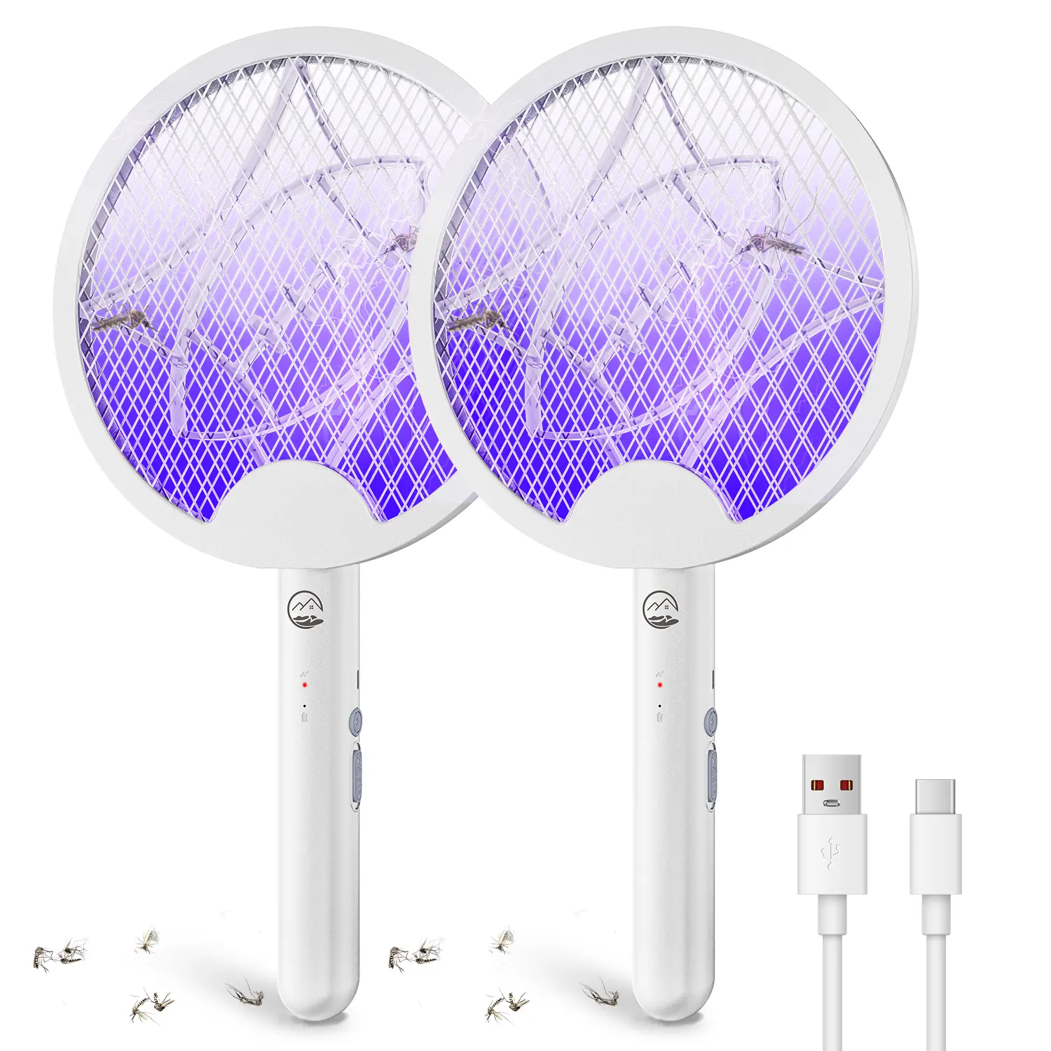 Electric Fly Swatter Racket, Bug Zapper with Purple Trap Lamp, 4000V & 1500mAh Powerful Mosquito Trap Killer with Type-C Rechargeable for Indoor Home Office Patio Camp