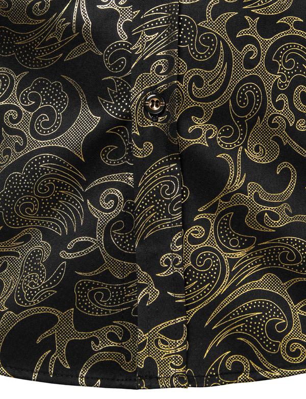 ZEROYAA Men's Luxury Gold Prom Design Slim Fit Long Sleeve Button up Party Dress Shirts