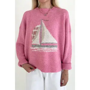 Sail Away Sailboat Knit Sweater in Pink