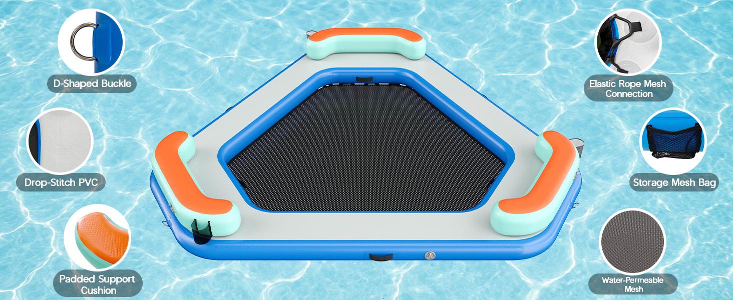 AMERLIFE 8FT/10FT/12FT Hexagon/Circle/Triangle Inflatable Water Hammock for Adults, Floating Raft Dock Platform with Mesh, Heavy Duty Water Float Dock for Lake, Beach, Summer Party AMERLIFE 8FT/10FT/12FT Hexagon/Circle/Triangle Inflatable Water Hammock for Adults, Floating Raft Dock Platform with Mesh, Heavy Duty Water Float Dock for Lake, Beach, Summer Party