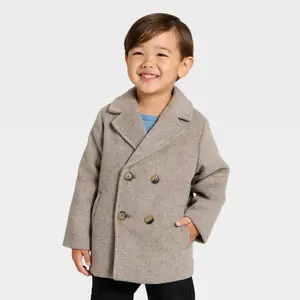 Toddler Boys' Faux Wool Pea Coat - Cat & Jack Gray 3T