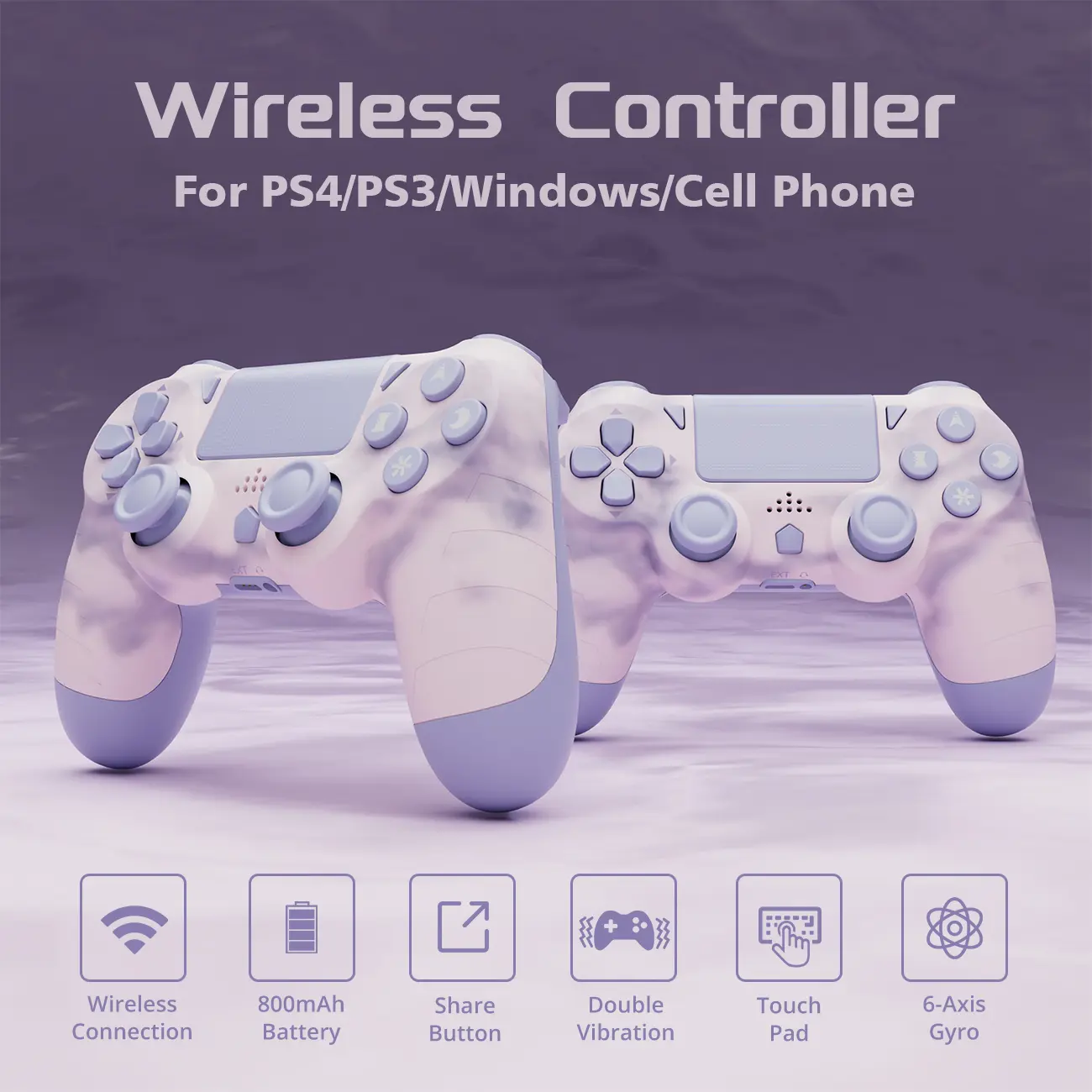 2 Pack Wireless Game Controller For PS4 PS3 PC Android iOS, With Dual Vibration, Motion sensing, Touchpad, Speaker, Fast Charging, PS414 Pattern Set