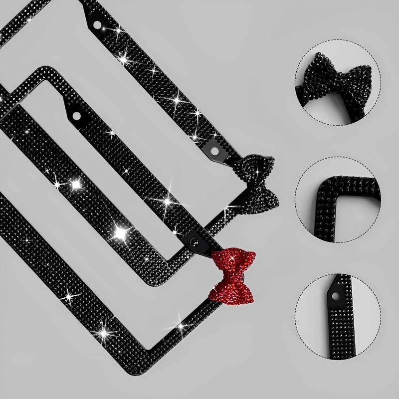 Upgrade Your Car's Look with a White Shiny Bow Tie License Plate Frame! Luxury Sparkling License Plate Frame - Black Frame with Red Bow Design, Crystal Rhinestones, Durable Shell, Easy Installation, Perfect Accessory for Women Drivers Unique customization Upgrade Your Car's Look with a White Shiny Bow Tie License Plate Frame! Luxury Sparkling License Plate Frame - Black Frame with Red Bow Design, Crystal Rhinestones, Durable Shell, Easy Installation, Perfect Accessory for Women Drivers Unique customization