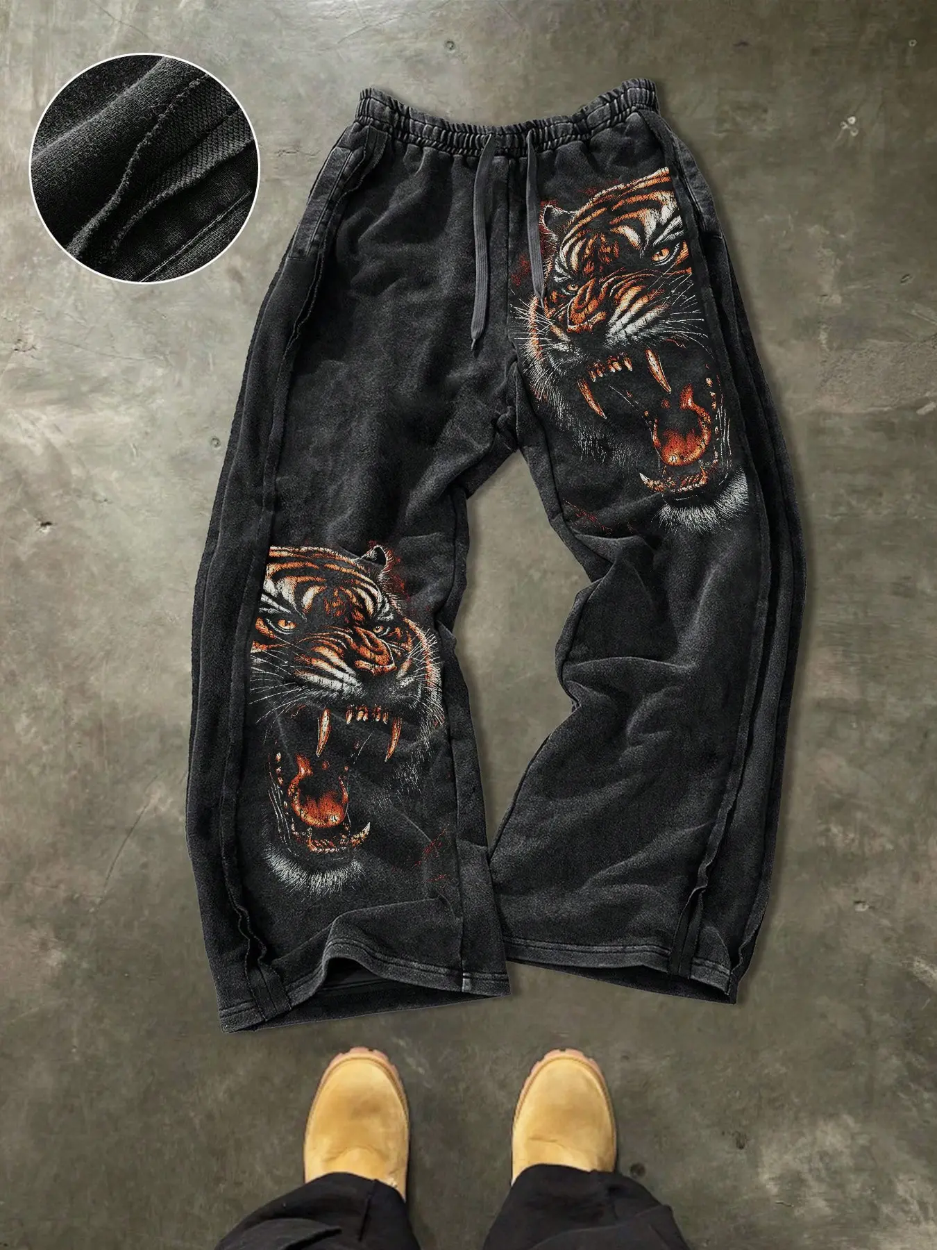 Men's Athleisure Casual Loose Cotton Pants, Casual Comfy Trouser, Casual Athletic Pants, Casual Gym Trousers, Graphic Tiger Print, Street Style, Streetwear, Drawstring Waist, Ankle Length, All Seasons, Ideal for Outdoor & Gifts, Casual Sporty Trousers