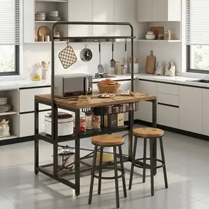 Jocoevol 42" Kitchen Island Table - Baker Rack with Storage and 3-Tier Storage-Microwave Stand Oven Shelf,Kitchen Shelf for Dining Living Room, 5 Hooks