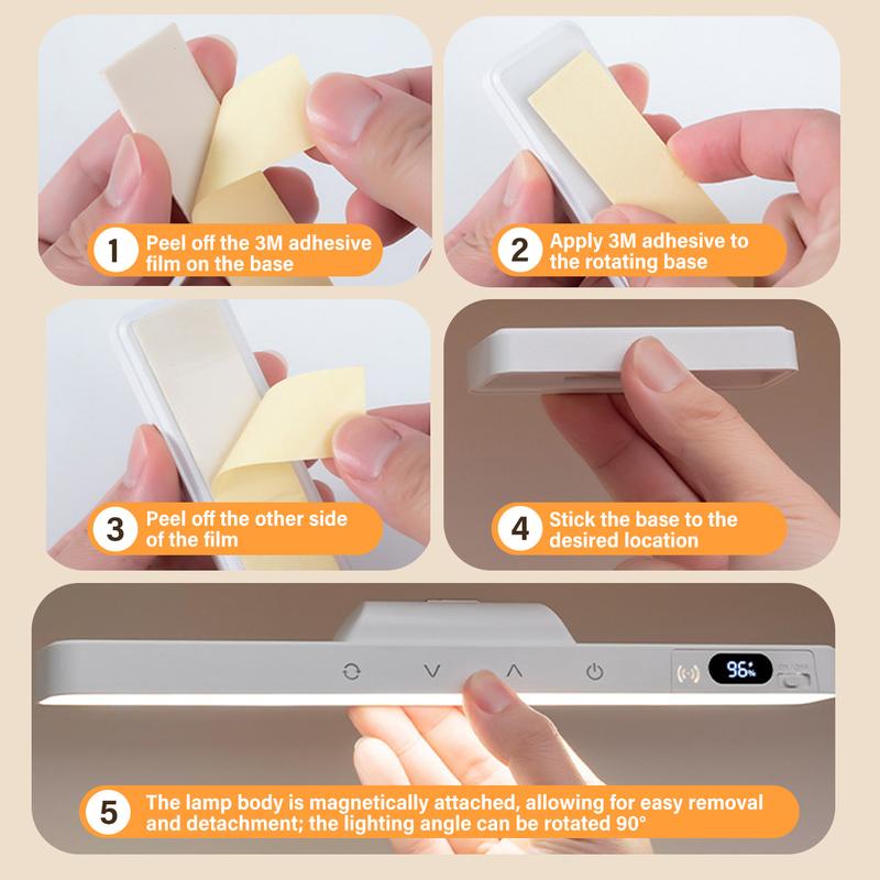 5W Rechargeable Light Bar - Touch Control 3-Color Adjustable, 120 LED Mirror Light with Magnetic Base, Battery Powered Stick-on Lamp for Cabinet, Closet, Kitchen, Bedroom, Bathroom, Wall