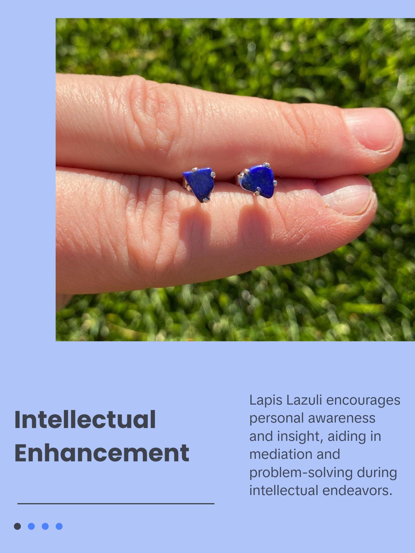 Lapis Lazuli Polished Natural Earrings in Prong Stud Setting - Sterling Silver