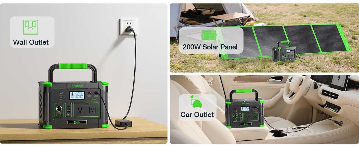 Outdoor Power Station: EBL1000W Solar Generator w/ 999Wh Battery | Powers Home Essentials & Camping Gear