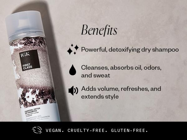 IGK FIRST CLASS Charcoal Detox Dry Shampoo | Volume + Soothes Scalp + Balance Oil | Vegan + Cruelty Free | Overnight Dry Shampoo | 288ml | 6.3 oz