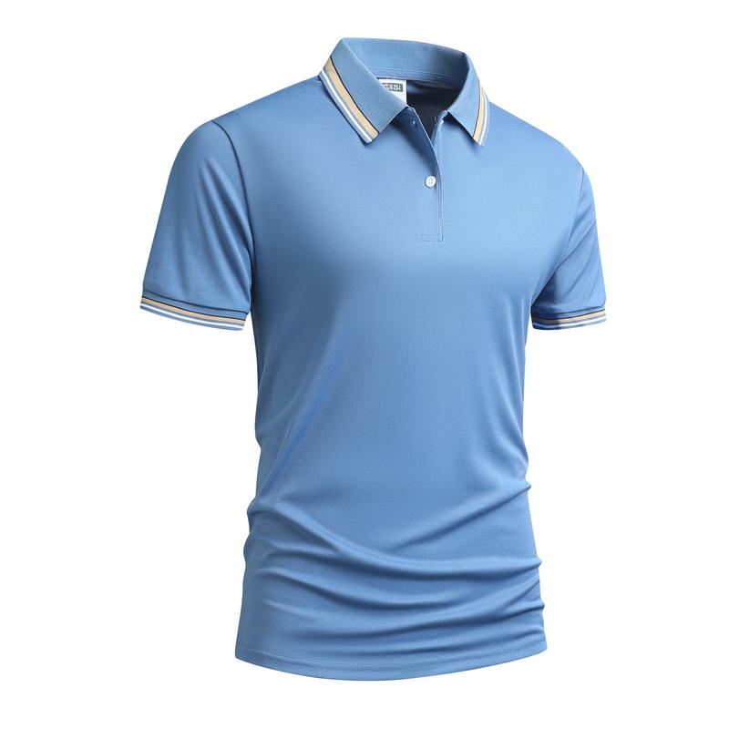 Men's Solid Black Polo Shirt with Orange & White Trim Turn-down Collar Short Sleeve Summer Versatile Business Casual Top