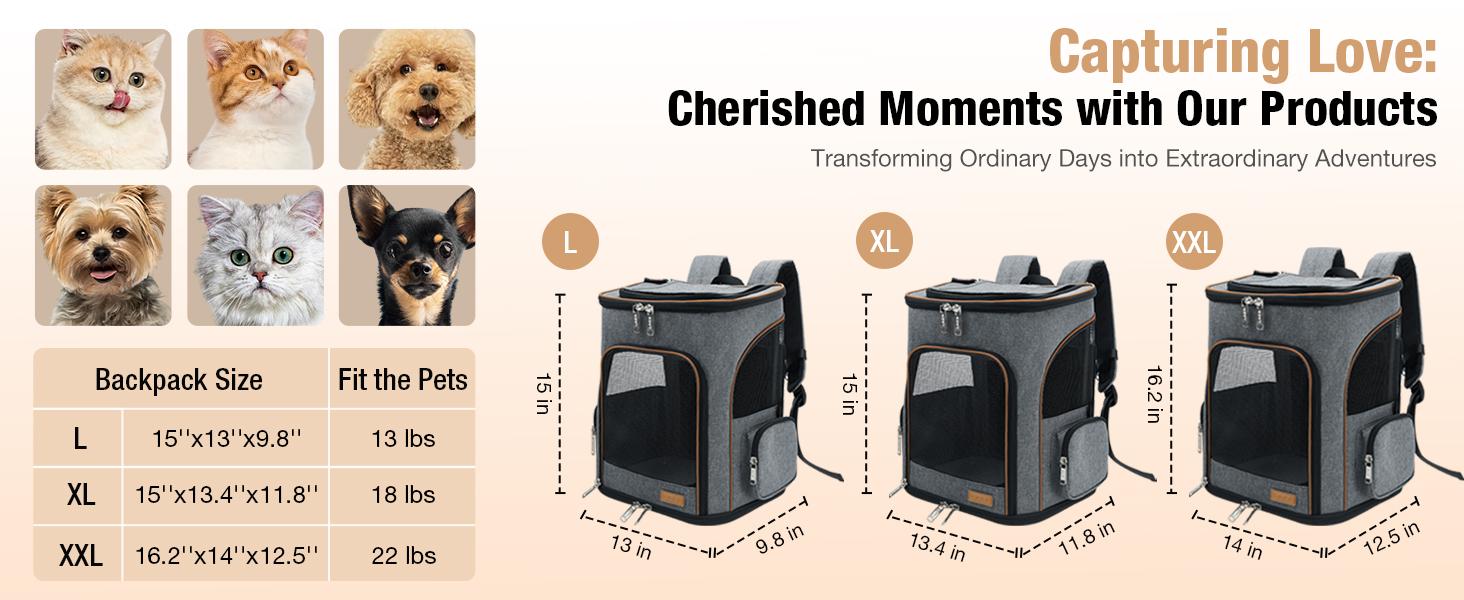 Cat Backpack Expandable Pet Carrier Backpack for Small Cats and Dogs, Airline-Approved Foldable Dog Carrier Backpack with Inner Safety Leash, Grey