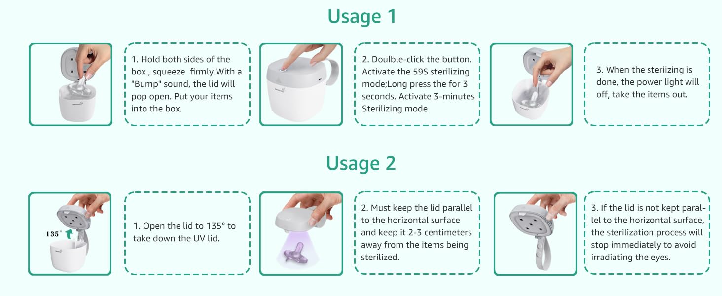 GROWNSY Portable UV Light Pacifier Sterilizer USB Rechargeable Quick Sterilizer in 59 Seconds, Mom's Best Choice