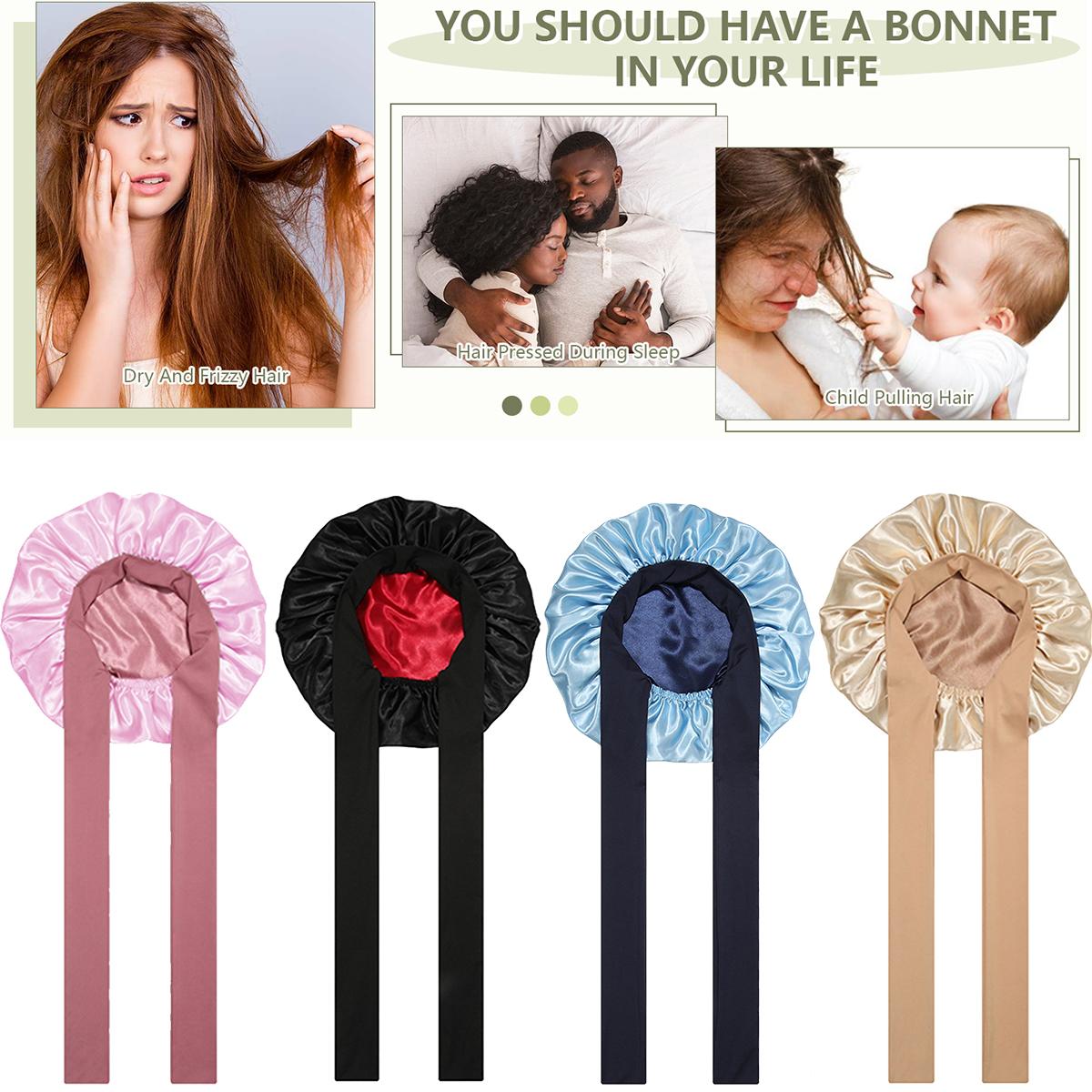 Large Satin Bonnet Silk Feeling Bonnet for Sleeping Women Curly Hair Bonnet with Elastic Tie Band Reversible Double Layer Bonnet Sleep Cap Hair Wrap TikTokShopBlackFriday