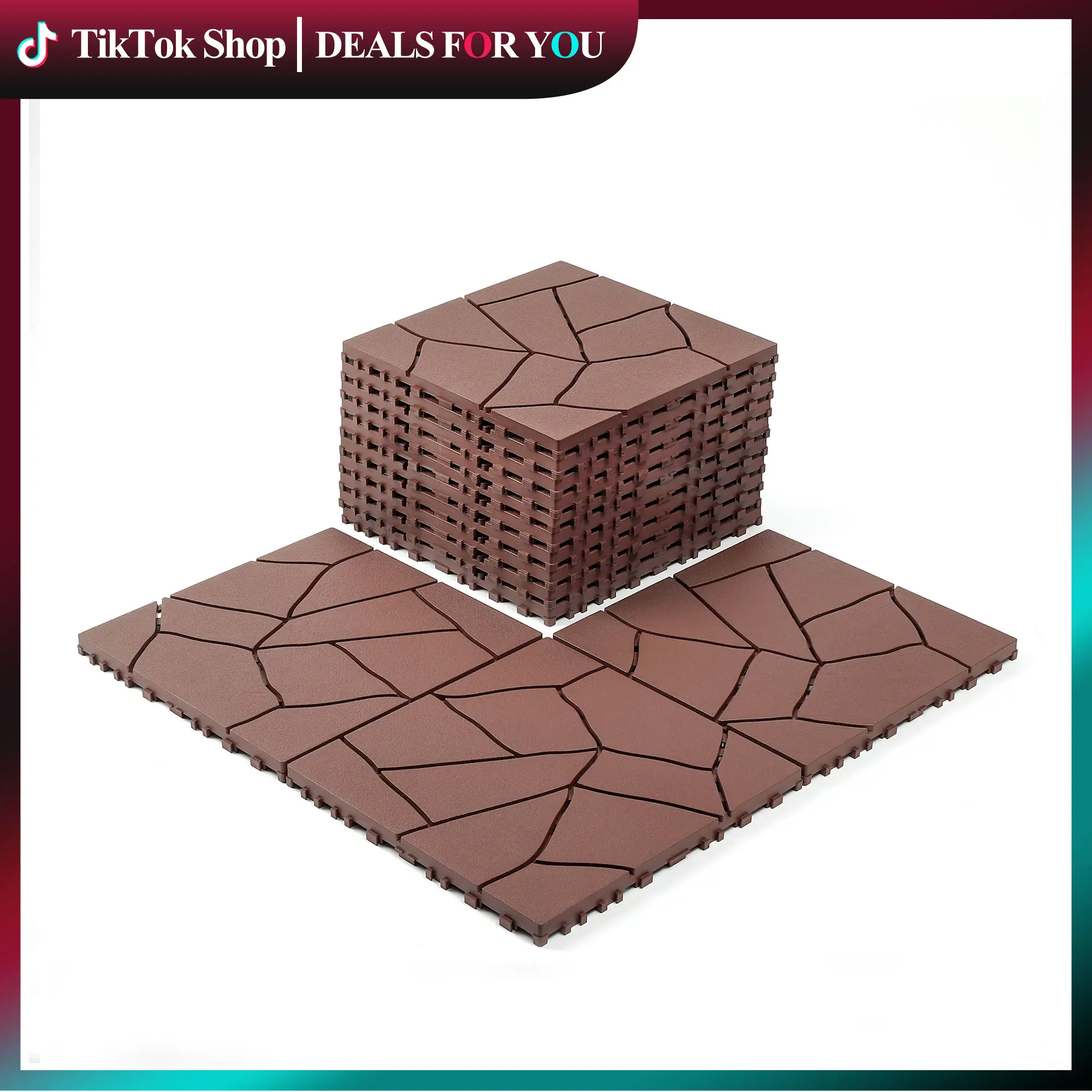 44PCS Stone-Style 12x12in Interlocking Deck Tiles, Dark Gray Brown Garden Tiles for Indoor-Outdoor Patio, Balcony DIY Flooring & Decking Supplies