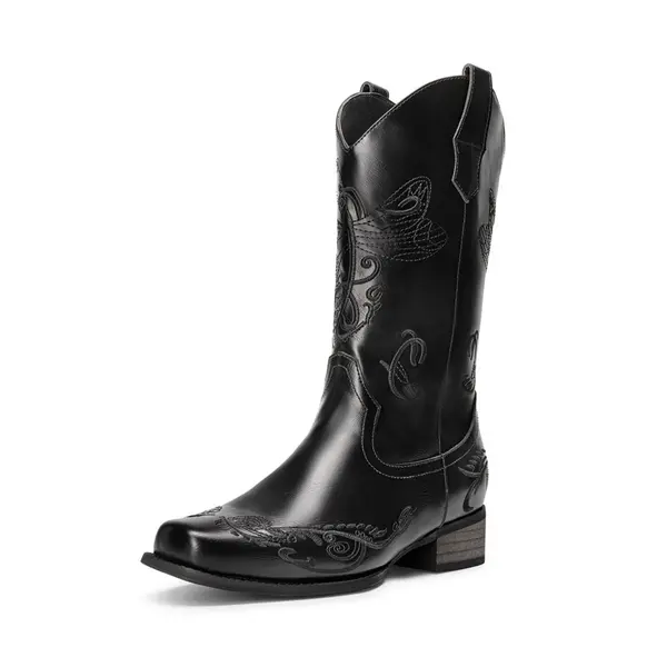 Dream Pairs Women's Embroidered Western Boots, Mid-Calf Cowgirl Style with a Square Toe and Cushioned 1.5-Inch Block Heel, Women's Shoes, Western Elegance, Footwear, Design, Stylish, Casual Wear, Country Girl Aesthetic, Statement Shoes, Cowgirl Boot, West