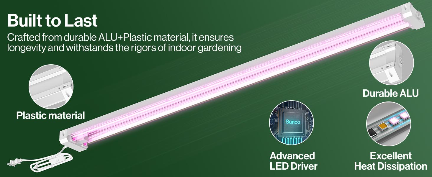 SuncoGrow LED Grow Light, 4ft, 40W Full Spectrum, Linkable