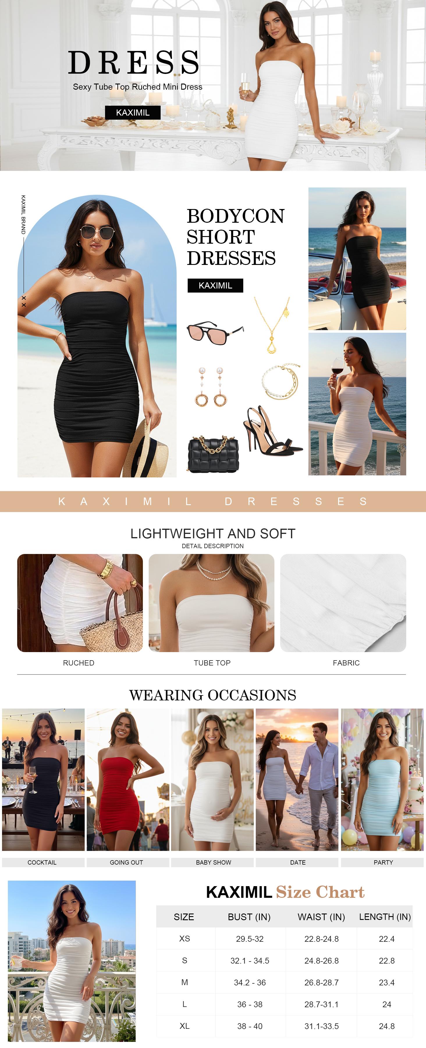 Kaximil Women's Sexy Ruched Mini Tube Dress Double Lined Bodycon Strapless Snatching Party Club Dress 2026 Spring Break Date Night Outfits Mesh Fabric Formal Womenswear Kaximil Women's Sexy Ruched Mini Tube Dress Double Lined Bodycon Strapless Snatching Party Club Dress 2026 Spring Break Date Night Outfits Mesh Fabric Formal Womenswear