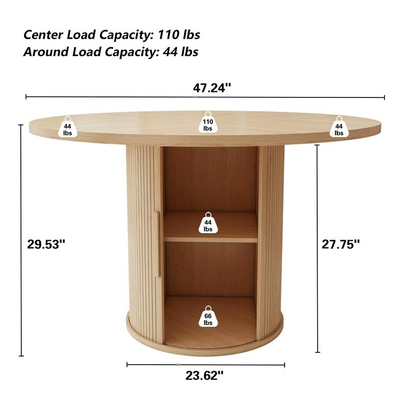 Giratree 47 inch Round Dining Table for 4, Kitchen Table Dinner Table with 2-Layer Storage Shelf and Wood Slide Door for Home Dining Room Living Room Giratree 47 inch Round Dining Table for 4, Kitchen Table Dinner Table with 2-Layer Storage Shelf and Wood Slide Door for Home Dining Room Living Room