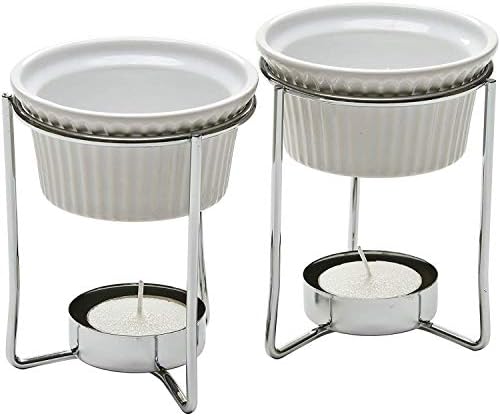 5 Ounce Butter Warmer Home Fondue Set With Stands Candles and Cups White