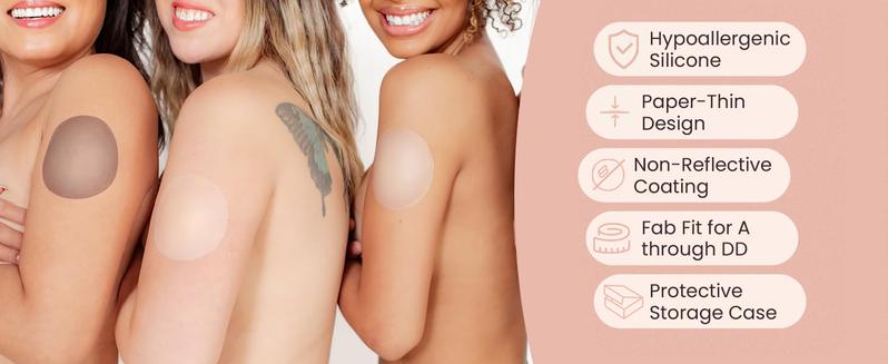 Adhesive & Non-Adhesive Nipple Covers, Reusable Waterproof Invisible Pasties, Comfortable for Strapless Bras & Outfits