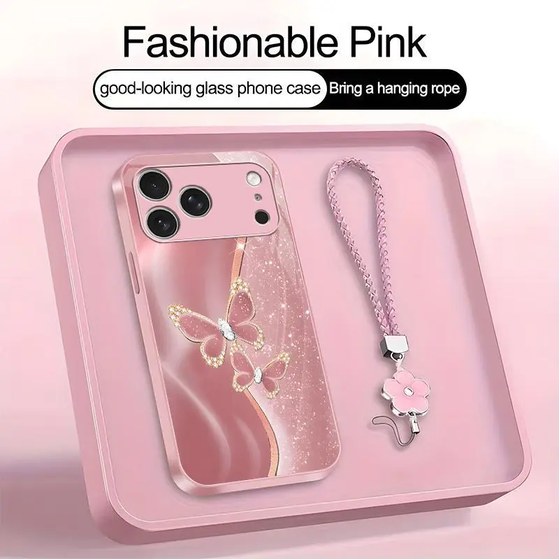 Suitable for [iPhone 17 Pro Max] high-end women's phone case🤩，free four-leaf clover lanyardthe pattern is printed, not glitter，exquisite high-end printed patternsdrop-resistant and fingerprint-proof YM99