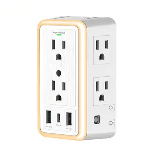 USB Wall Charger Surge Protector 6 Outlet Extender with 3 USB Charging Ports (1 USB C Outlet)and Night Light for Home, Office