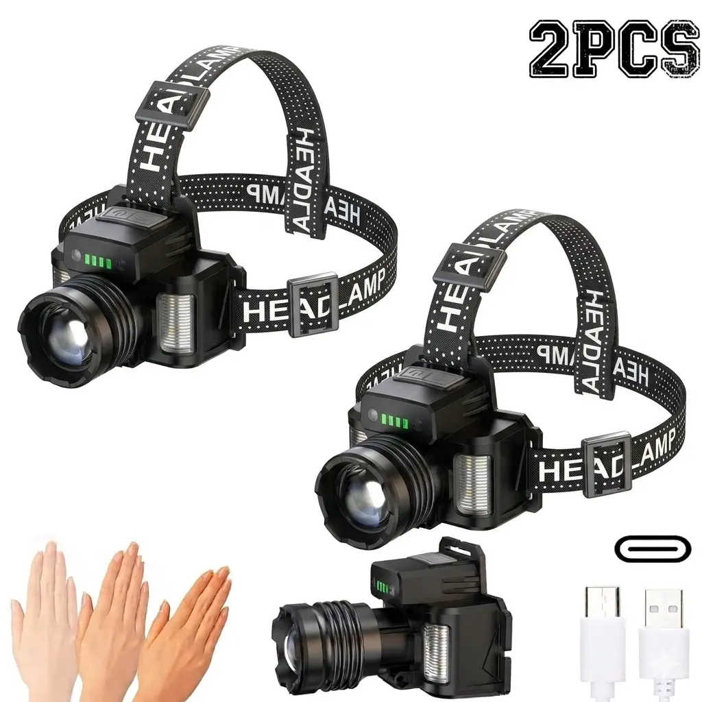 LED Headlamp Rechargeable 5 Modes Waterproof Head Light For Forehead Hard Hat Light Adjustable Head Flashlight For Adults Bright Coast Headlamp For Camping Hiking Running Outdoor Adventures