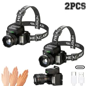 LED Headlamp Rechargeable 5 Modes Waterproof Head Light For Forehead Hard Hat Light Adjustable Head Flashlight For Adults Bright Coast Headlamp For Camping Hiking Running Outdoor Adventures