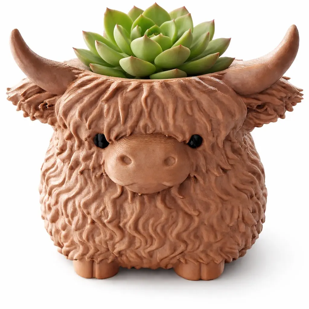 Highland Cow Plant Holder | Farmhouse Succulent Pot | Animal Desk Decor