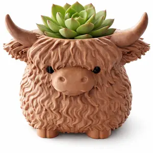 Highland Cow Plant Holder | Farmhouse Succulent Pot | Animal Desk Decor