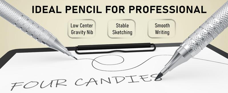 Four Candies Back to School 5PCS Metal Art Mechanical Pencil Set 3PCS Drafting Pencils 0.5 0.7 0.9MM & 2PCS 2MM with 420PCS Leads for Writing Sketching Drawing School Stationery Set Four Candies Back to School 5PCS Metal Art Mechanical Pencil Set 3PCS Drafting Pencils 0.5 0.7 0.9MM & 2PCS 2MM with 420PCS Leads for Writing Sketching Drawing School Stationery Set