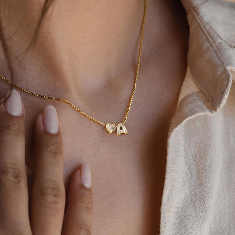 Turandoss Tiny Heart Initial Necklace Gold A-Z Letter Pendant Dainty Heart Name Necklace Personalized Initial Tag Pendant Hypoallergenic 14K Golden Plated Gift for Women and Girls Goldplated Birthday Gift Valentine’s Day Gifts
