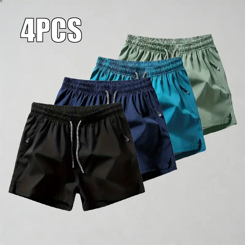 Men’s drawstring zip pocket shorts — casual elastic-waist beach shorts for summer; breathable men’s bottoms for everyday wear; pack of 5; 5-sense gift set for him; summer swim trunks with quick-drying, breathable, and an icy feel; TikTok Shop deals,summer