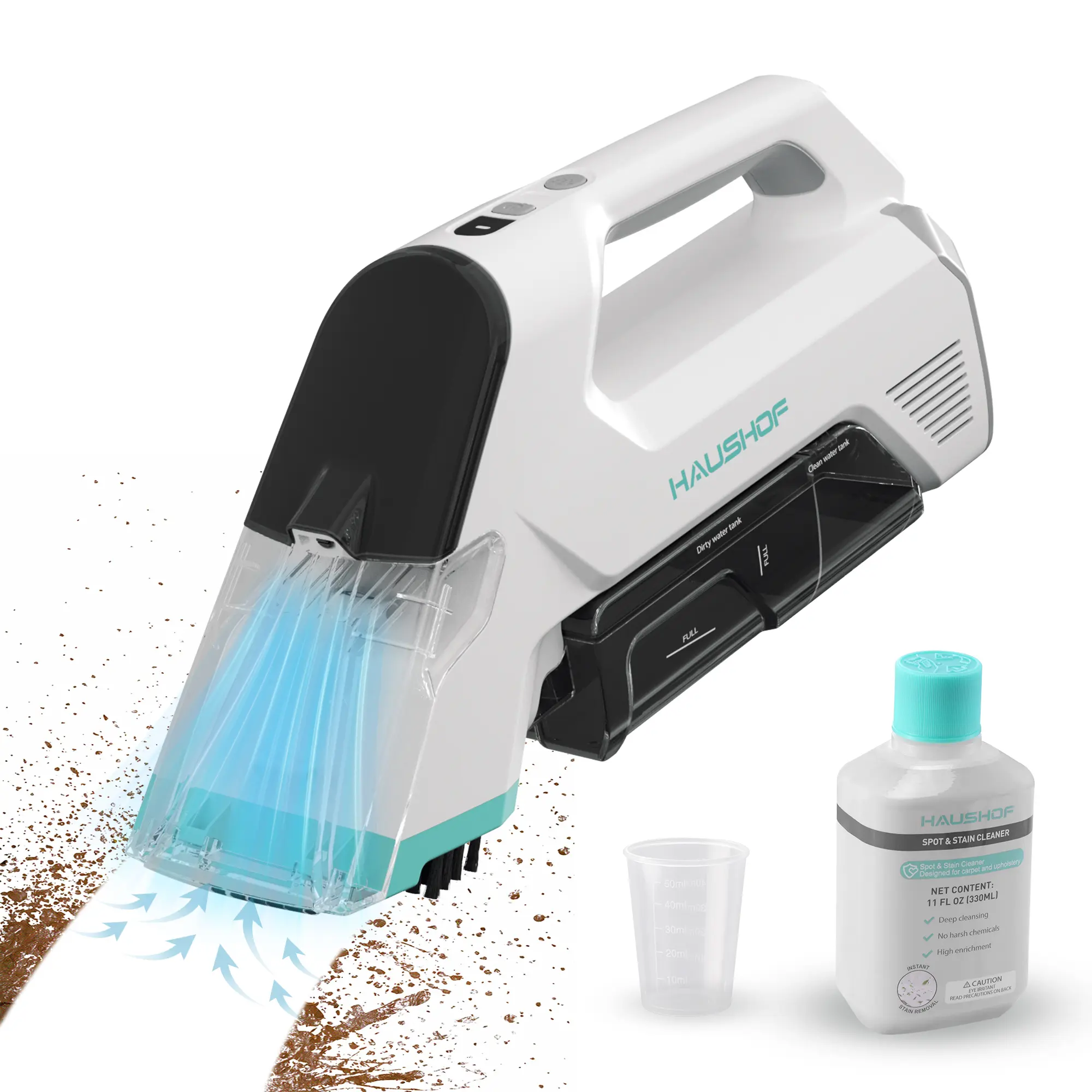 #backtoschool HAUSHOF Handheld Carpet Cleaner, 12V Cordless Portable Carpet Cleaner, 6.5KPa Spot Cleaner with 2 Water Tanks, Type-C Charge, Spot & Stain Cleaner, Handheld Upholstery Cleaner for Stairs, Car