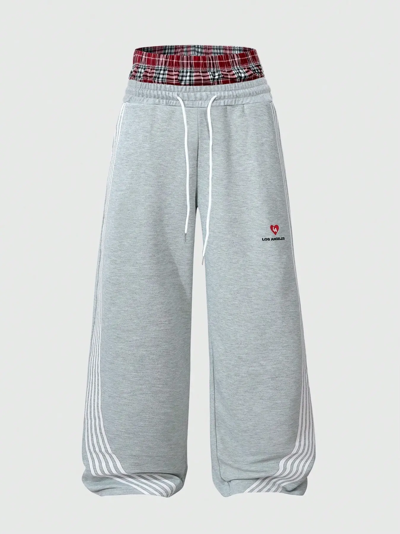 Men's 2-In-1 Casual Street Fashion Side Striped Sports Pants, Drawstring Elastic Waist Thick Knit Pants , Los Angeles Print Plaid Patchwork Sweatpants, Contrast Striped Sweatpants, Knitted Sports Pants, Casual Sporty Pants