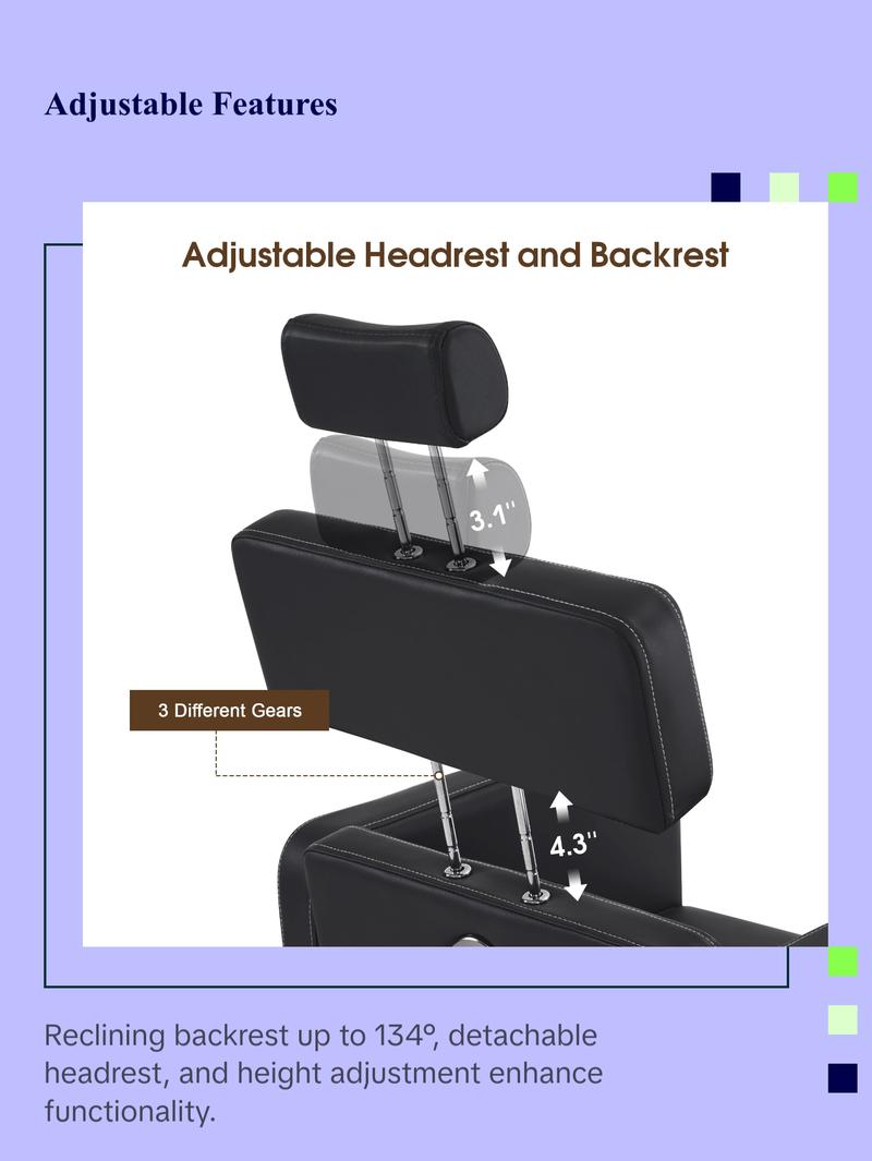 BarberPub Barber Chair, Reclining Hydraulic Salon Chair for Barbershop 2065