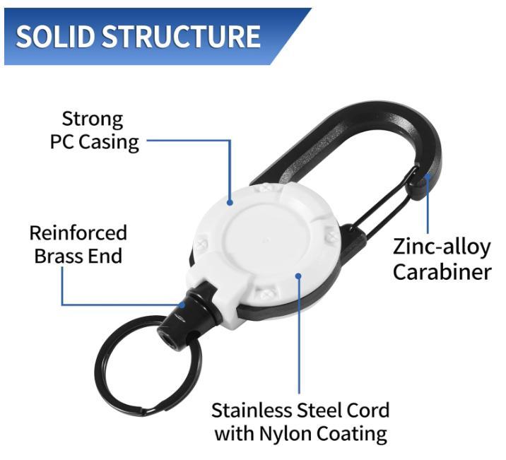 2pcs Heavy Duty Retractable Keychain,Multitool Carabiner Badge Holder,Tactical ID Badge Reel with 23.6” Steel Retractable Cord for Men and Women Metal