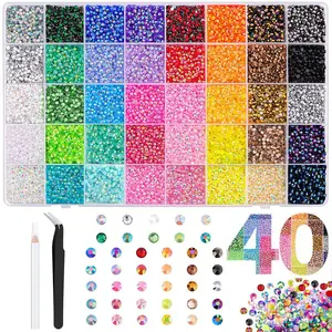 NEW 40 Colors 40000Pcs Jelly Rhinestones Synthetic Beads Kit Tools for Bedazzling Multicolor Flatback Resin Beads for Crafting Book Shoes Nail Art
