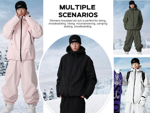 YEEFINE Women's Ski Suit Set Baggy Waterproof Snow Suits Insulated Mens Ski Jacket and Pant Set Large Fit for Snowboarding
