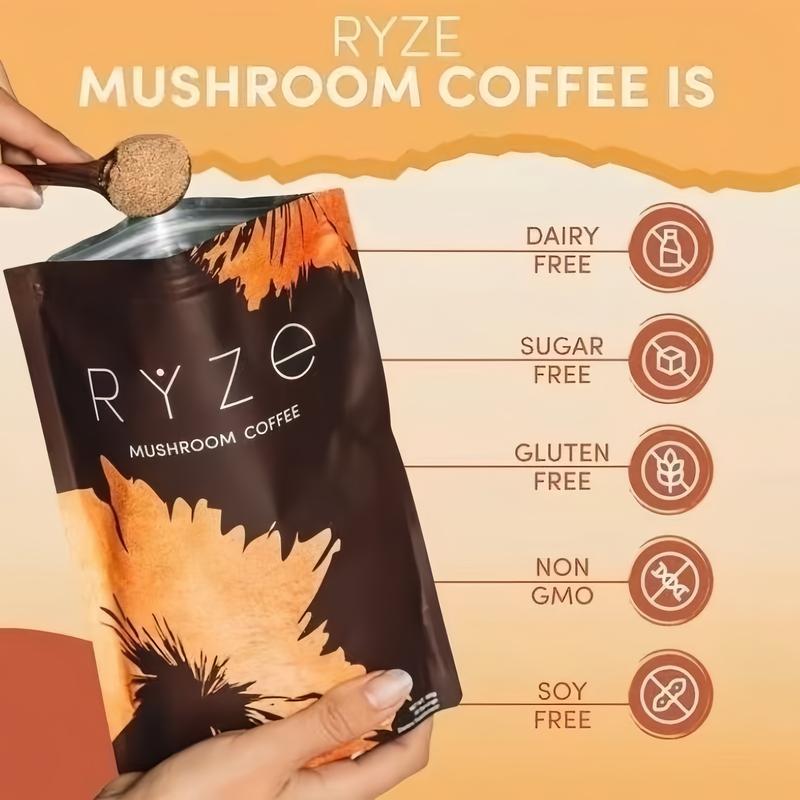 RYZE SUPERFOODS Mushroom Medium Roast Coffee USDA Organic with 6 Adaptogenic Mushrooms, USA Grown Instant Coffee for Better Energy, Focus Digestion Immunity with Lions Mane & Turkey Tail 30 Servings