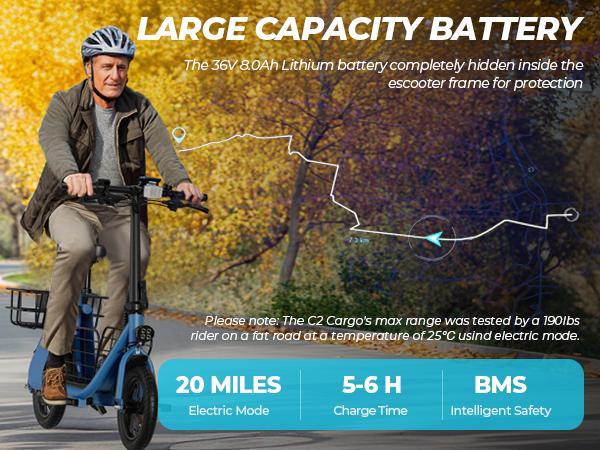 Windhorse C2-Cargo Electric Scooter with Seat Basket, 12.5'' Electric Commuting Scooter Adults 15.5MPH & 20 Miles Long Range, 450W Motor, Dual Disc Brakes, Foldable E-Scooter with Comfort Seat for Pets & Cargo, 265LBS Load